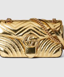 GG MARMONT SMALL SHOULDER METALLIC GOLD BAG