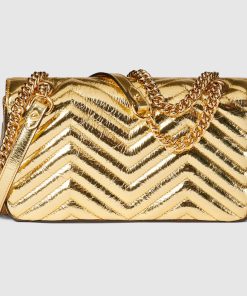 GG MARMONT SMALL SHOULDER METALLIC GOLD BAG