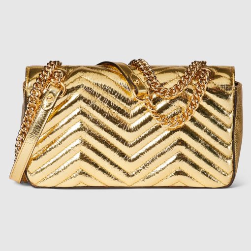 GG MARMONT SMALL SHOULDER METALLIC GOLD BAG