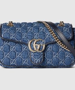 GG MARMONT SMALL SHOULDER BLUE DENIM BAG