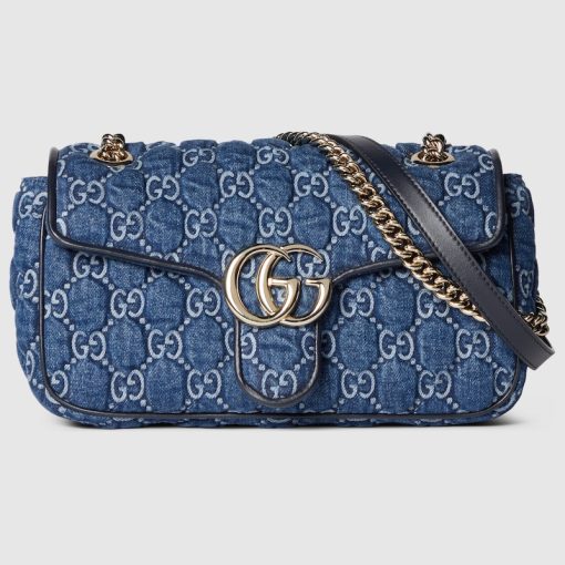 GG MARMONT SMALL SHOULDER BLUE DENIM BAG