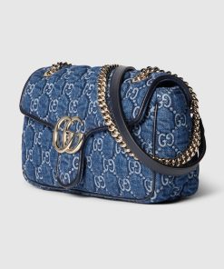 GG MARMONT SMALL SHOULDER BLUE DENIM BAG