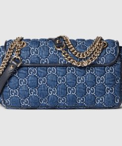 GG MARMONT SMALL SHOULDER BLUE DENIM BAG