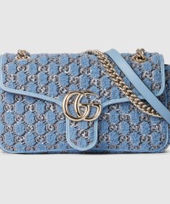 GG MARMONT SMALL SHOULDER BLUE TWEED BAG