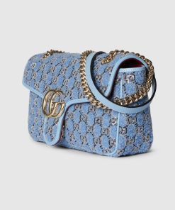 GG MARMONT SMALL SHOULDER BLUE TWEED BAG