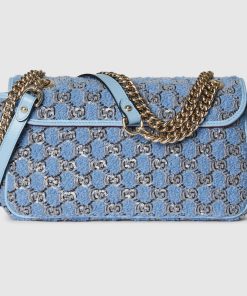 GG MARMONT SMALL SHOULDER BLUE TWEED BAG