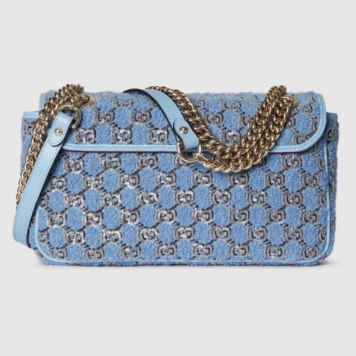 GG MARMONT SMALL SHOULDER BLUE TWEED BAG