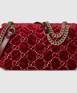 GG MARMONT SMALL ROSSO ANCORA VELVET BAG