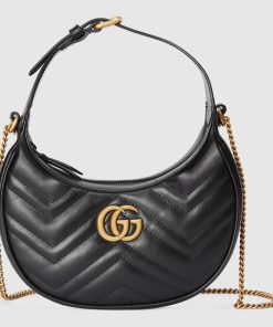 GG MARMONT MINI BLACK LEATHER SHOULDER BAG