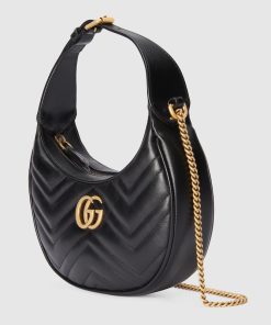 GG MARMONT MINI BLACK LEATHER SHOULDER BAG