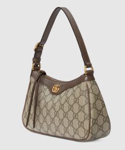 OPHIDIA SMALL SHOULDER BAG BEIGE AND DARK BROWN