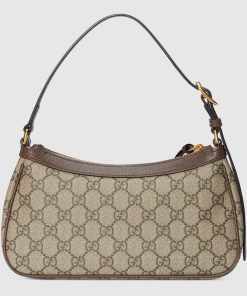 OPHIDIA SMALL SHOULDER BAG BEIGE AND DARK BROWN