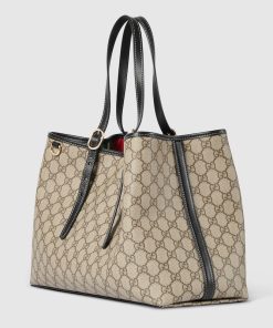 GG EMBLEM MEDIUM TOTE BAG BEIGE AND DARK BROWN