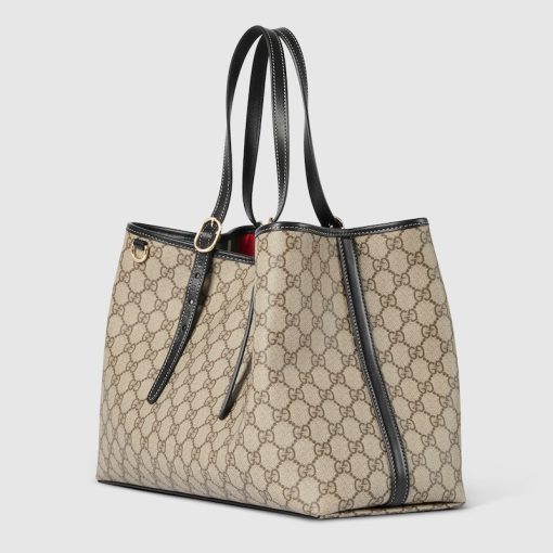 GG EMBLEM MEDIUM TOTE BAG BEIGE AND DARK BROWN