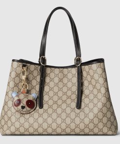 GG EMBLEM MEDIUM TOTE BAG BEIGE AND DARK BROWN