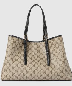 GG EMBLEM MEDIUM TOTE BAG BEIGE AND DARK BROWN