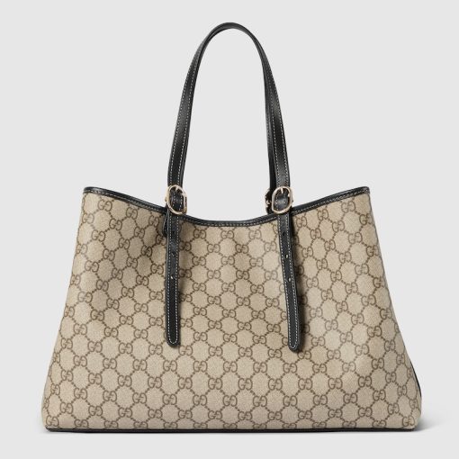 GG EMBLEM MEDIUM TOTE BAG BEIGE AND DARK BROWN