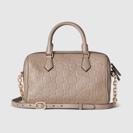 GG EMBLEM SMALL TOP HANDLE TAUPE BAG