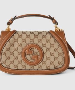 GUCCI BLONDIE SMALL TOP HANDLE BEIGE AND DARK BROWN BAG