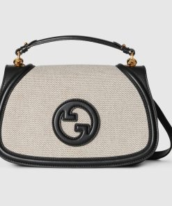 GUCCI BLONDIE MEDIUM TOP HANDLE BLACK COTTON LINEN BAG