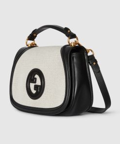 GUCCI BLONDIE MEDIUM TOP HANDLE BLACK COTTON LINEN BAG