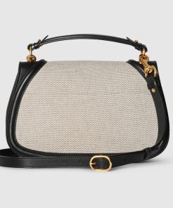 GUCCI BLONDIE MEDIUM TOP HANDLE BLACK COTTON LINEN BAG