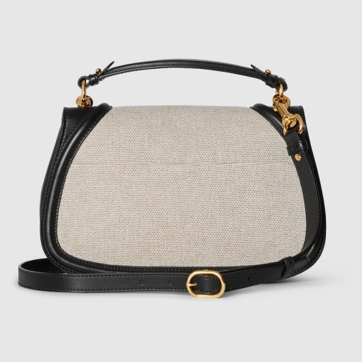 GUCCI BLONDIE MEDIUM TOP HANDLE BLACK COTTON LINEN BAG