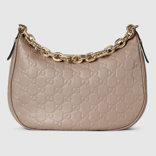 GG EMBLEM MEDIUM SHOULDER TAUPE GG GRAINY BAG