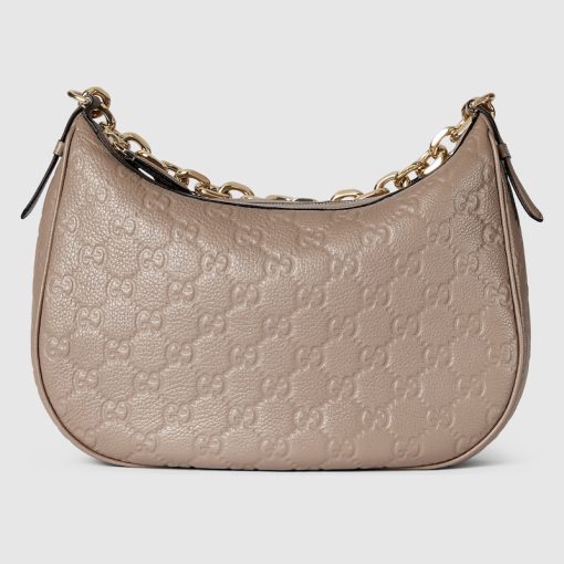 GG EMBLEM MEDIUM SHOULDER TAUPE GG GRAINY BAG