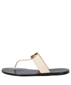 Gucci Leather Thong Double G Sandals White
