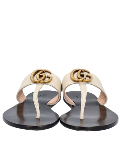 Gucci Leather Thong Double G Sandals White